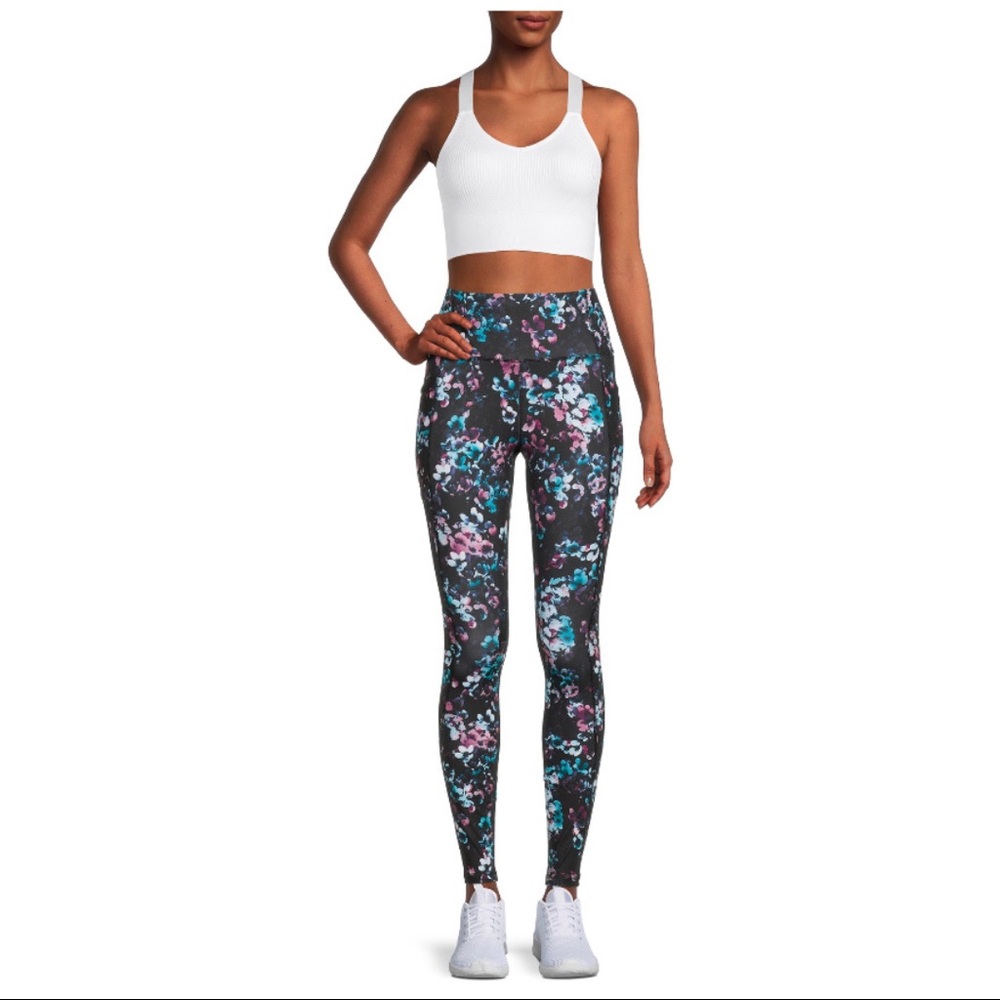 Avia Floral Print Active Leggings Side Pockets High Rise Workout Pants Small